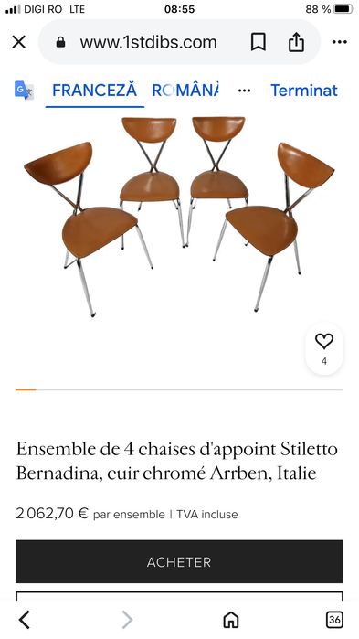 Mid century 4 scaun piele Milano