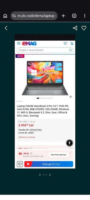 Laptop Gaming CHUWI GemiBook X Pro, Intel N100, 8GB, 256GB SSD, Foarte Rapid,Nou,Sigilat Windows 11 instalat