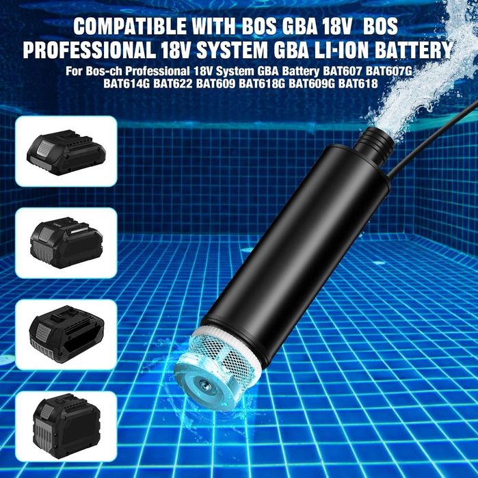 Pompă Submersibilă 30L/min 120W 15FT Ridicare Compatibilă cu Baterie Bosch GBA 18V