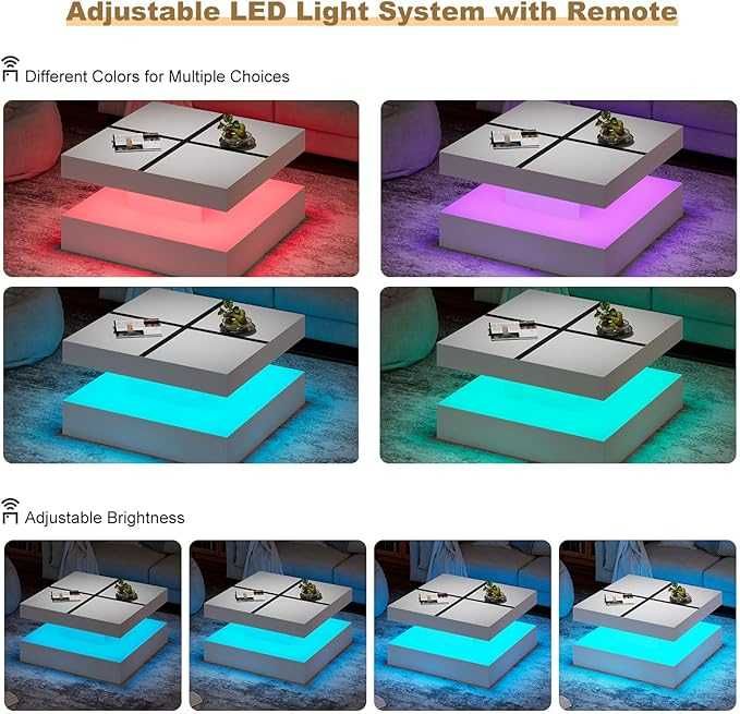 Бяла, черна лед LED маса за кафе място за съхранение  2 нива 20 цвята