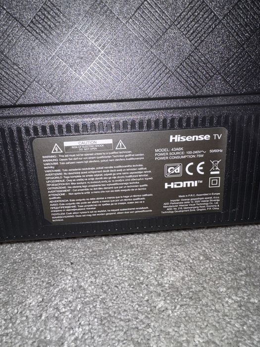 Smart Телевизор Hisense 43A6K 109см черен