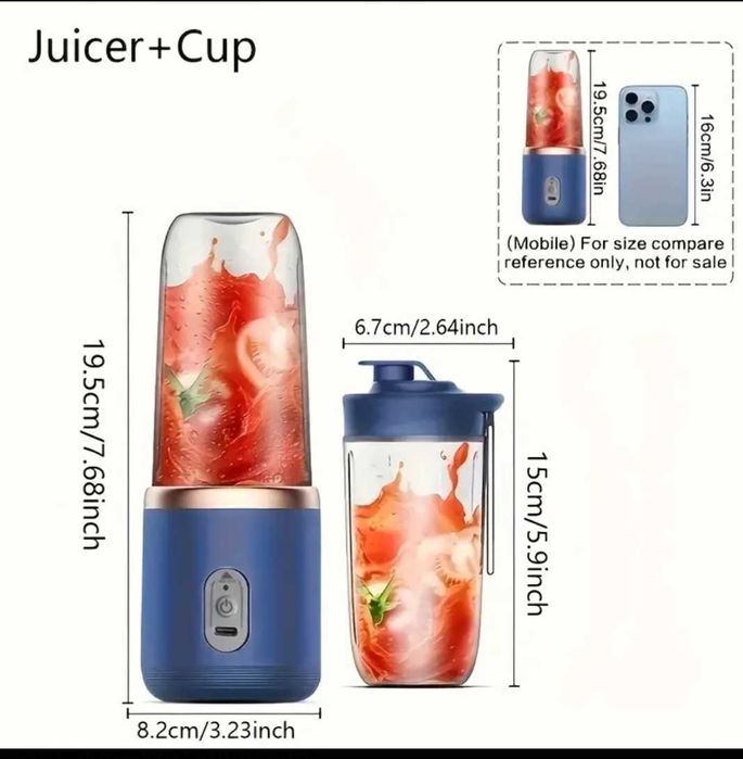 Mini Blender portabil 21000 rpm, 400ml, set cu 2 cani de calatorie