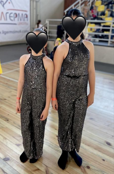 Блестящи черни гащеризони за деца