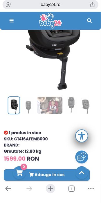 Joie – Scaun auto Rotativ cu Isofix Spin 360°, 0-18 kg