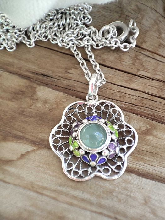 925 pandantiv cu aventurin si email