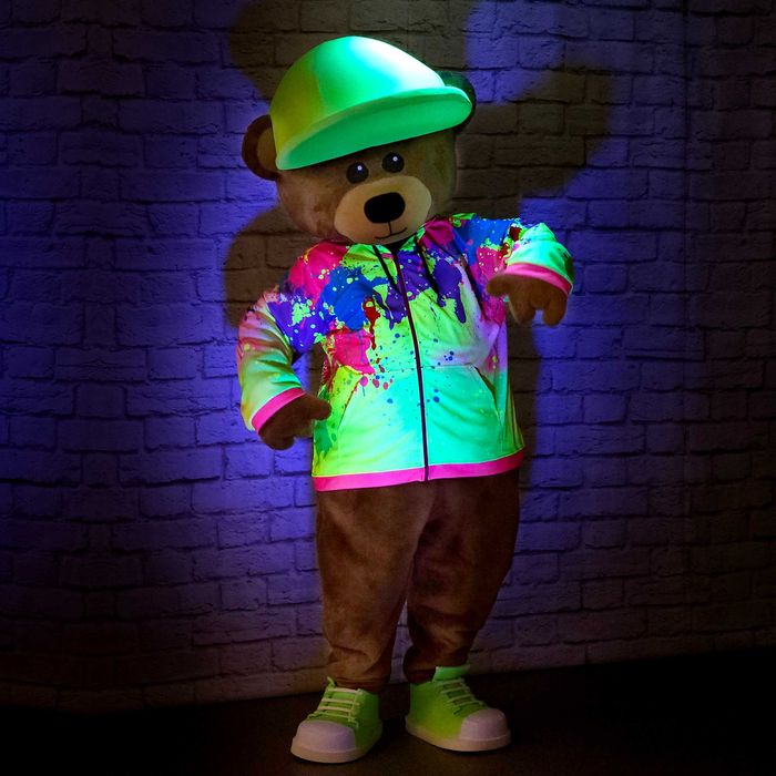 Costum mascota Urs luminos profesional glow in dark realizat manual