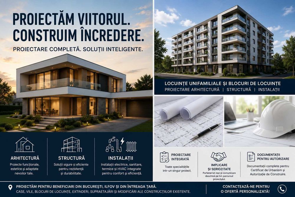 Servicii de proiectare case si blocuri de locuinte; proiectant structura, arhitectura si instalatii