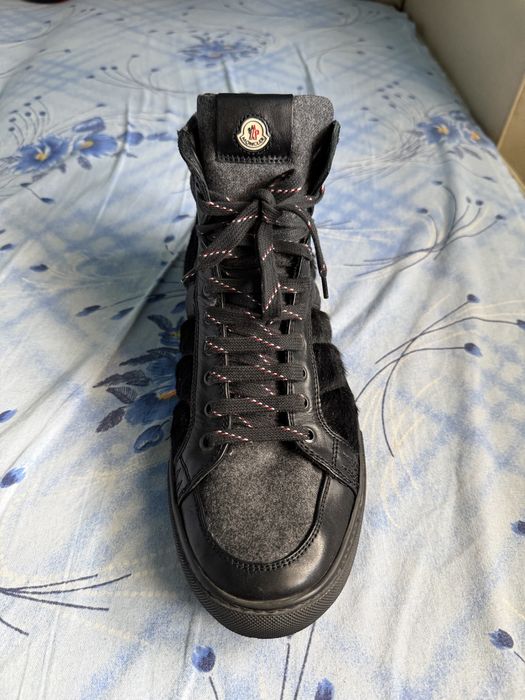 Moncler Black Leather & Fur High Top Sneakers