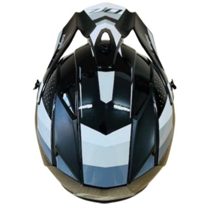 Кросова каска, за мотор, Атв, Вело, Гланц черен-сив и бял