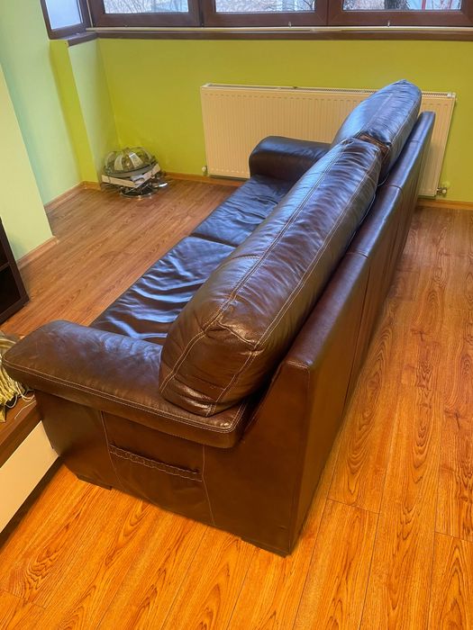 Set canapea si 2 fotolii din piele maro Relaxa