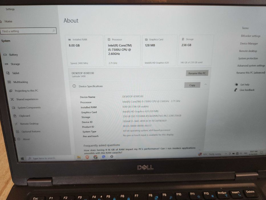 HP Latitude 5490 лаптоп  8GB Ram i5 - 7300 2.60 GHz