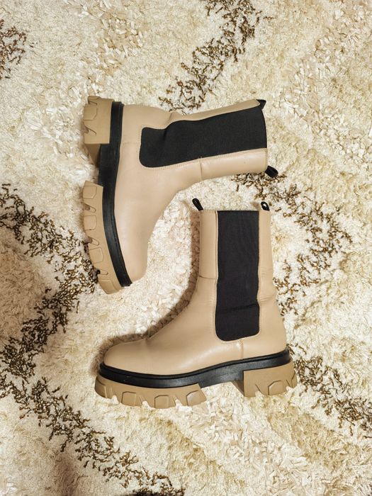 Дамски кафяви боти естествена кожа Vero moda