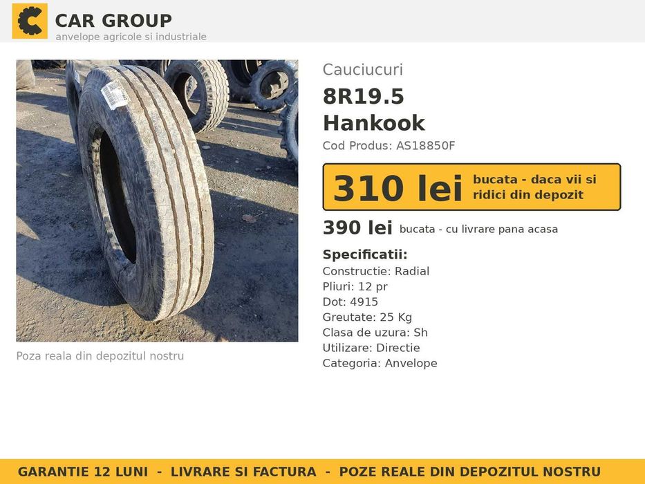 Anvelope Cauciucuri 8-19.5 8R19.5 8 19.5 8x19.5 8195 Hankook Remorca Implement Flotatie SH Second Hand DISCOUNT Oferta Pret Bun Reducere Livrare