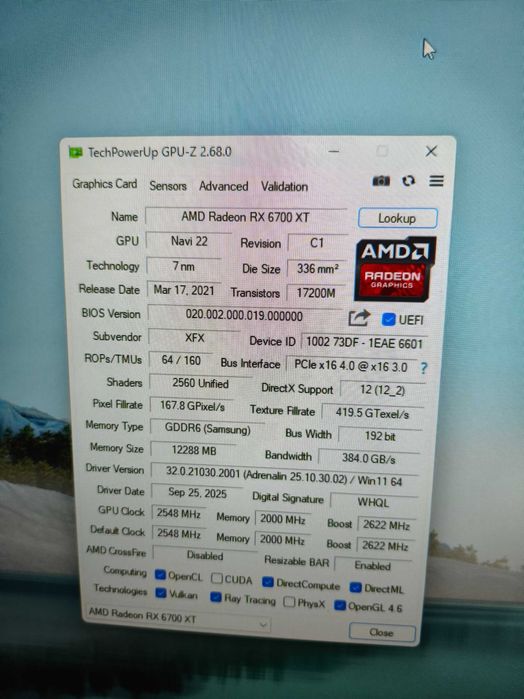 GPU rx 6700 XT  XFX Quick Black