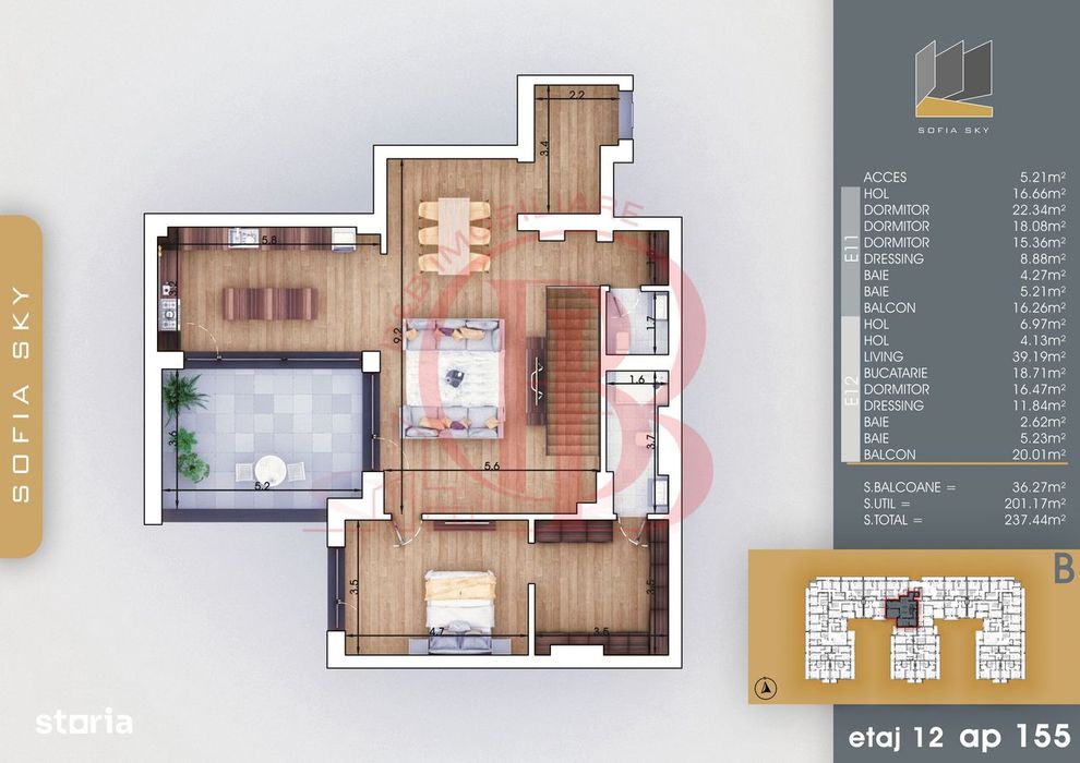 Bloc Finalizat 5 camere cu scara interioara Titan Pallady