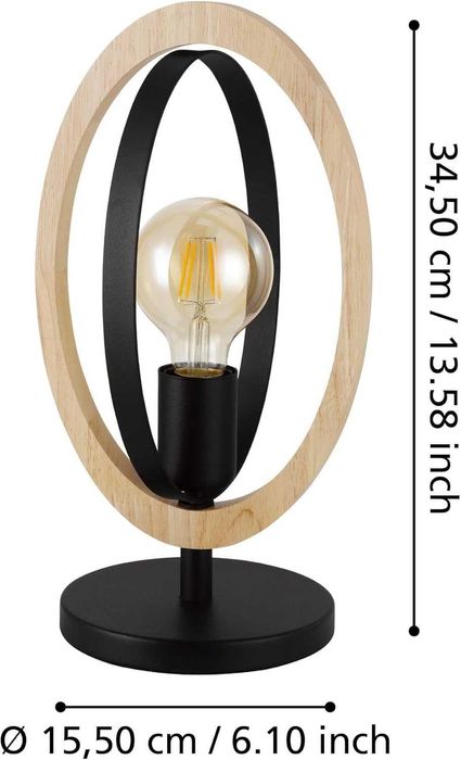 EGLO Lampă de masă vintage industrială E27 oțel si lemn negru-maro