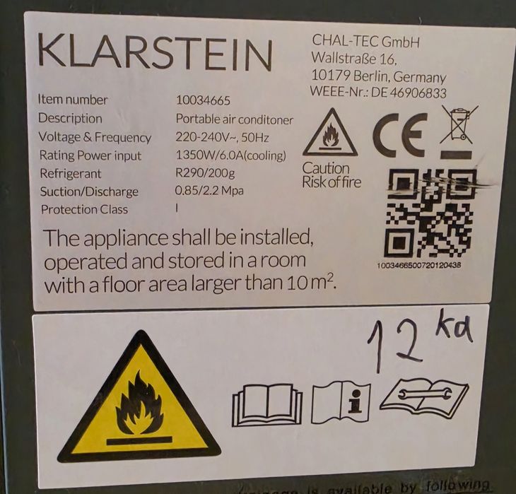 Мобилен климатик Klarstein 12k зелен цвят