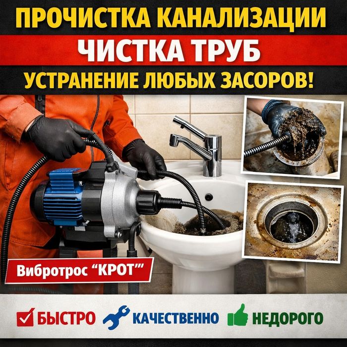 Сантехник Прочистка канализации, Чистка труб Костанай