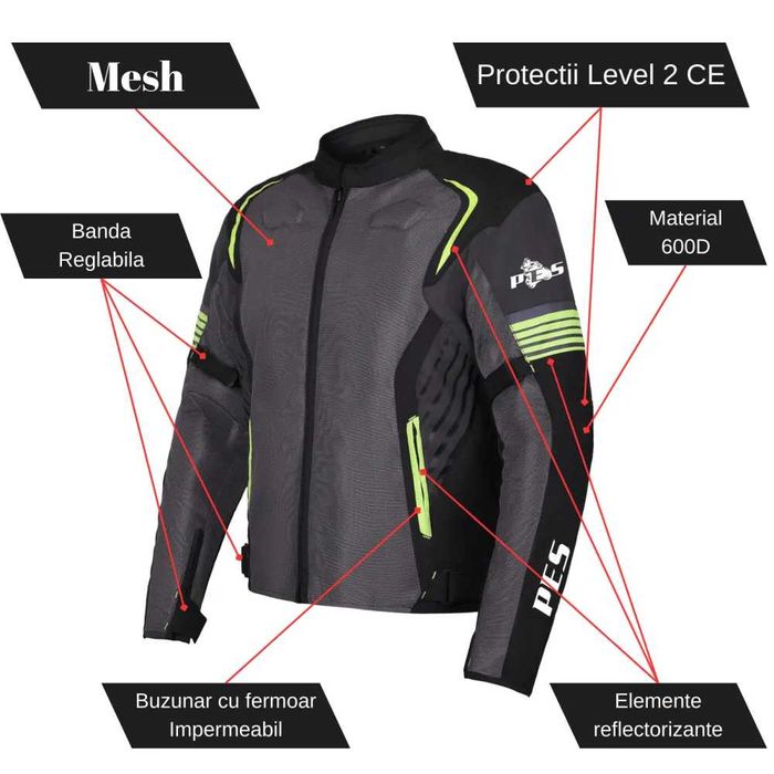 Geacă Moto de Vară PES Protecții CE Level 2 mesada Impermeabilă