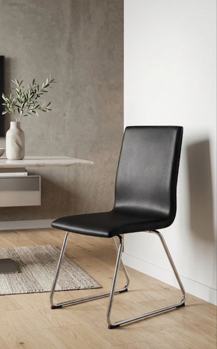 Scaune moderne pentru dining / bucătărie – Negre, cadru cromat