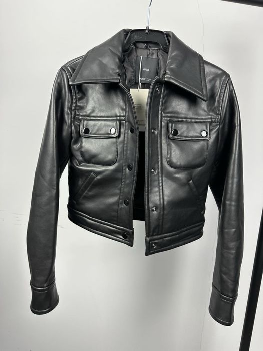 MANGO уникално дебело късо кожено яке с косъм