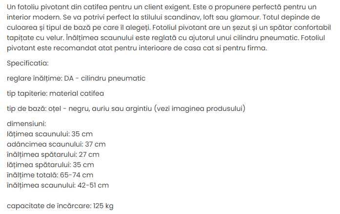 Scaun din catifea culoare roz, reglabil pe inaltime.