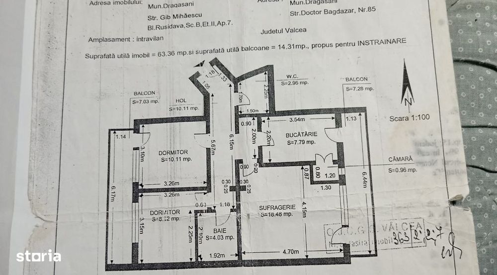 Apartament spațios 3 camere, 78 mp, central Drăgășani – zonă Rusidava
