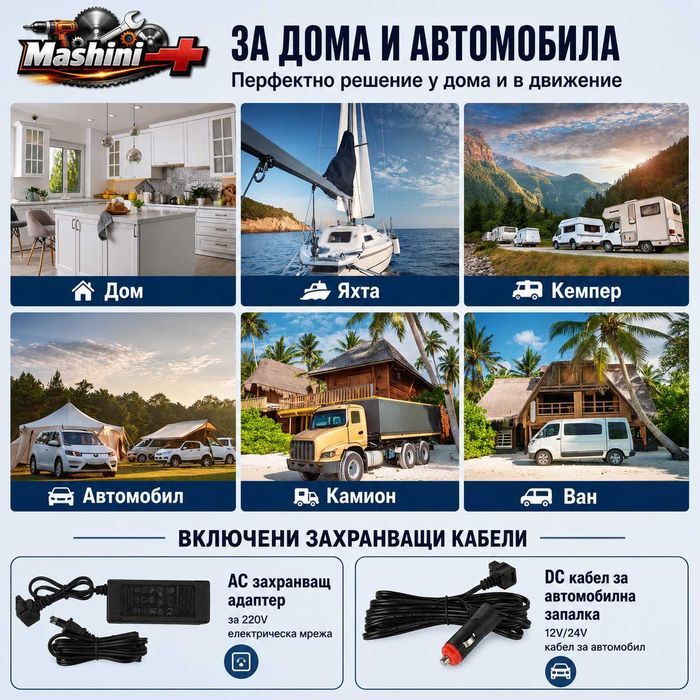 Авто хладилник 9L с компресор, 12V/24V и 220V, до -20°C, за кола, кемпер и къмпинг