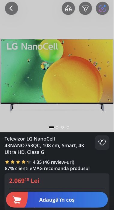 NanoCellTV, 43NANO75,Televizor LED/LG-Nanocell,-Diagonala 108cm, Nou,