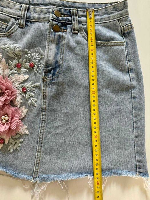 Пола деним с 3д цветя