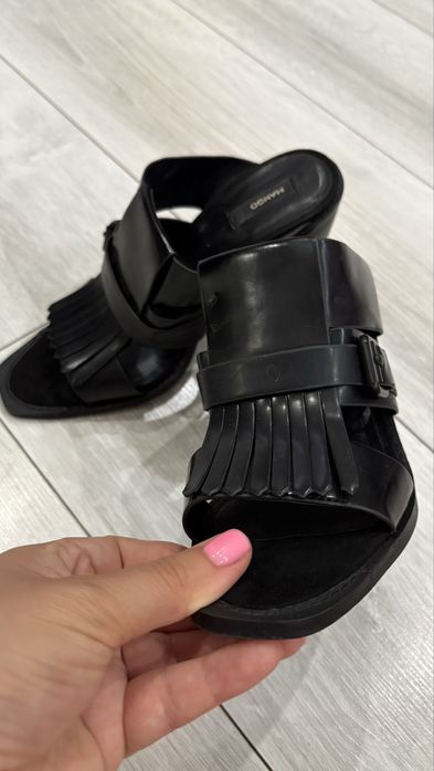 Дамски чехли естествена кожа дебел ток