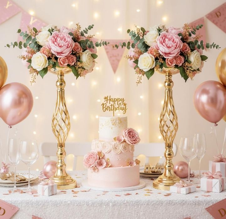 Златни вази за цветя тромпети Поставка за цветя