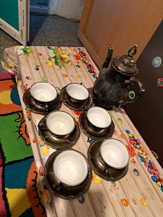 Serviciu cafea portelan negru vechi