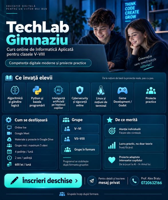 Curs Programare & Informatică pentru elevi clasele V–VIII | Online