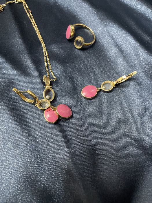 Золотой набор 585 пробы (серьги, кольцо, подвеска)