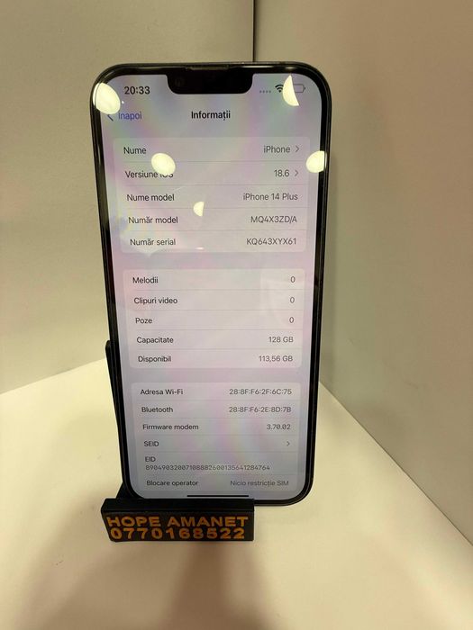 Hope Amanet P1/Iphone 14 Plus ,128gb,87% baterie #34156