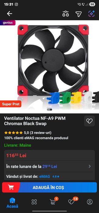 Ventilator Noctua NF-A9 chromax black swap