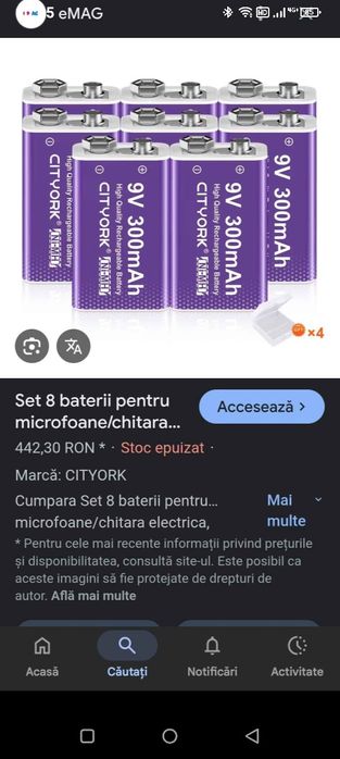 SET 8 acumulatori 9v și 4400 mAh + cabluri încărcare usb tip C