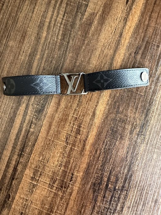 Louis Vuitton LV Initials bracelet, black leather with silver-tone hardware.