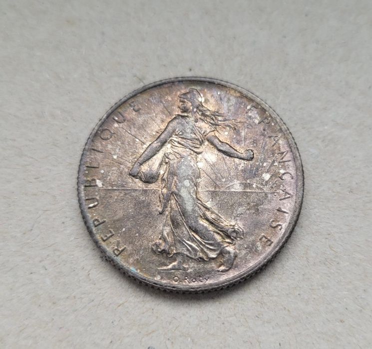 Monedă veche argint 2 Francs 1914 Franta.