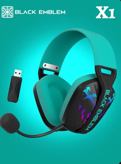 Наушники игровые с микрофоном, беспроводные, радиоканал, Black emblem