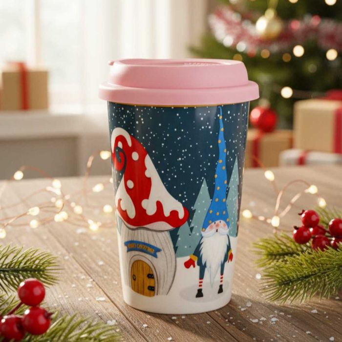 Порцеланова Коледна чаша със силиконов капак