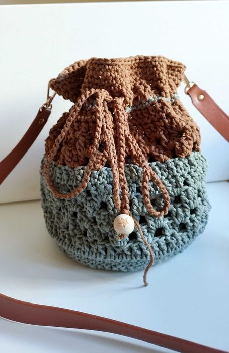 Buchet Bag ( Săculeț) croșetat manual din Macrame Cotton, diametru 22-23 cm, înălțime 25 cm