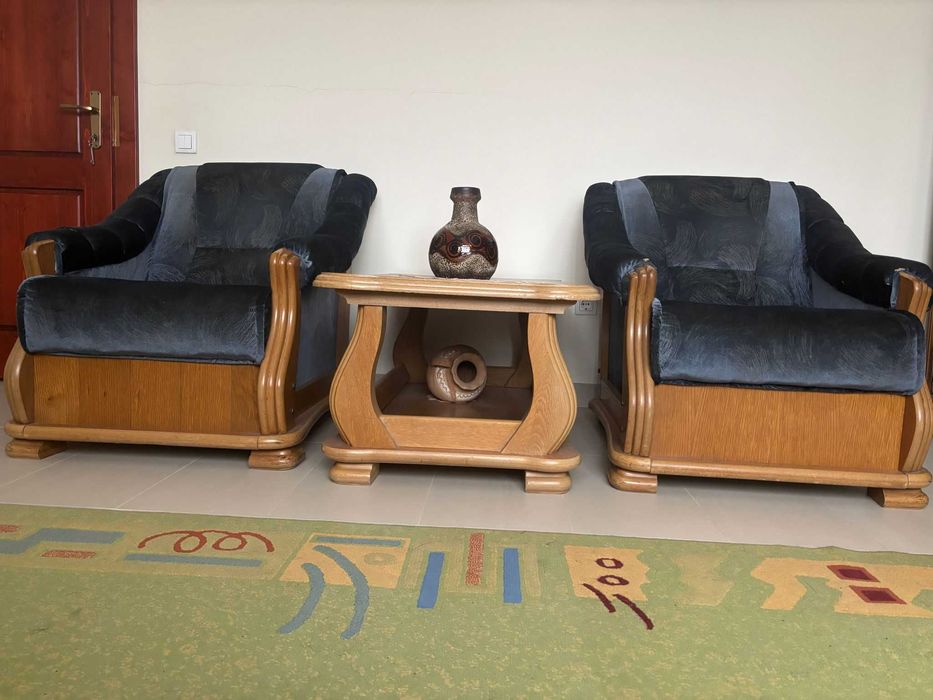 Vand set, două fotolii cu masuță de cafea din lemn masiv