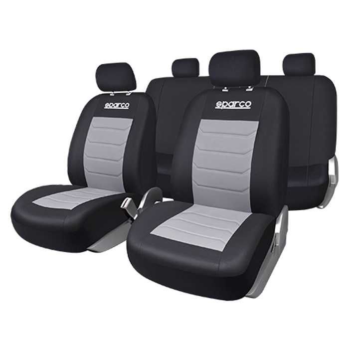 Тапицерия за автомобил Automat, 9 части, Полиестер, Черно със сиво