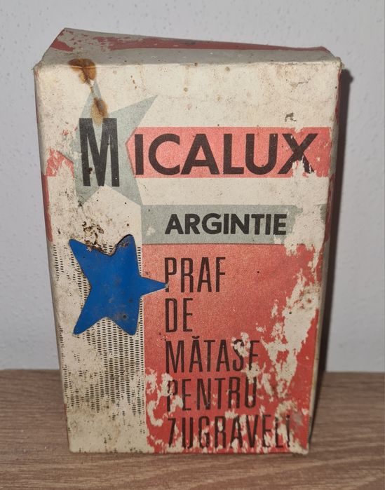 Cutie Micalux Argintie Praf Mătase Zugrăveli, Vintage Anii '80