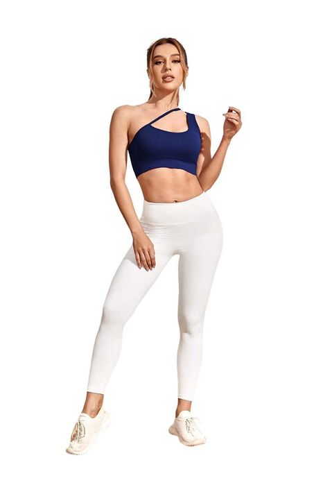 Bustiera Fitness Cu Decolteu Pe Un Umar, Spate Decupat, Bleumarin, S/M