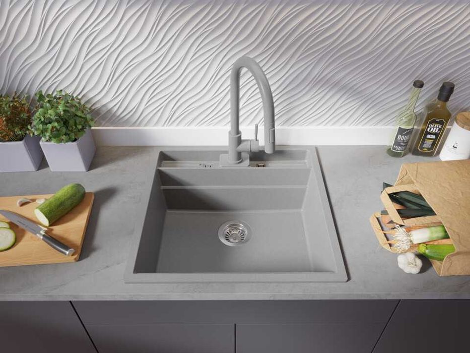 сива кухненска мивка за вграждане Берген 60 Double Pocket 560x540 мм