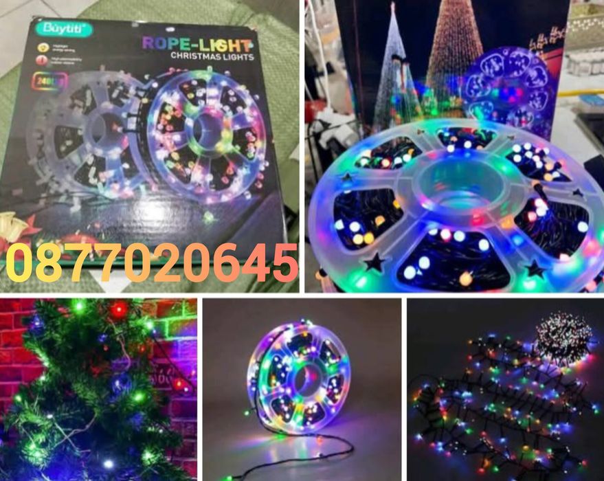 100 МЕТРА Коледни LED Лампи 8режима на светене Водоустойчиви Подходящи