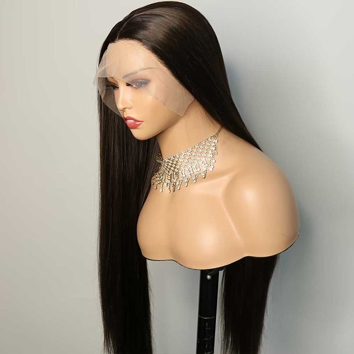 Дълга права тъмнокафява дантелена перука Lace Front 13x6